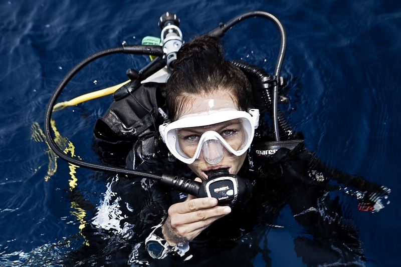 Woman with diving snorkel